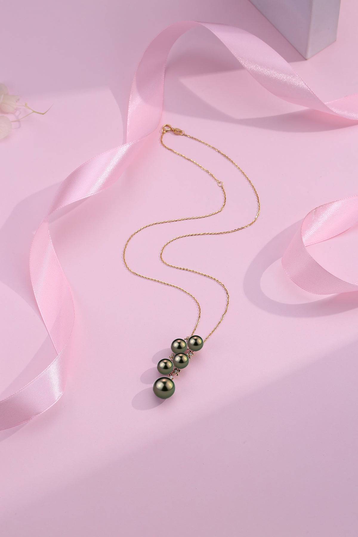Five-Drop Black Tahitian Pearl Pendant 18K Pure Gold