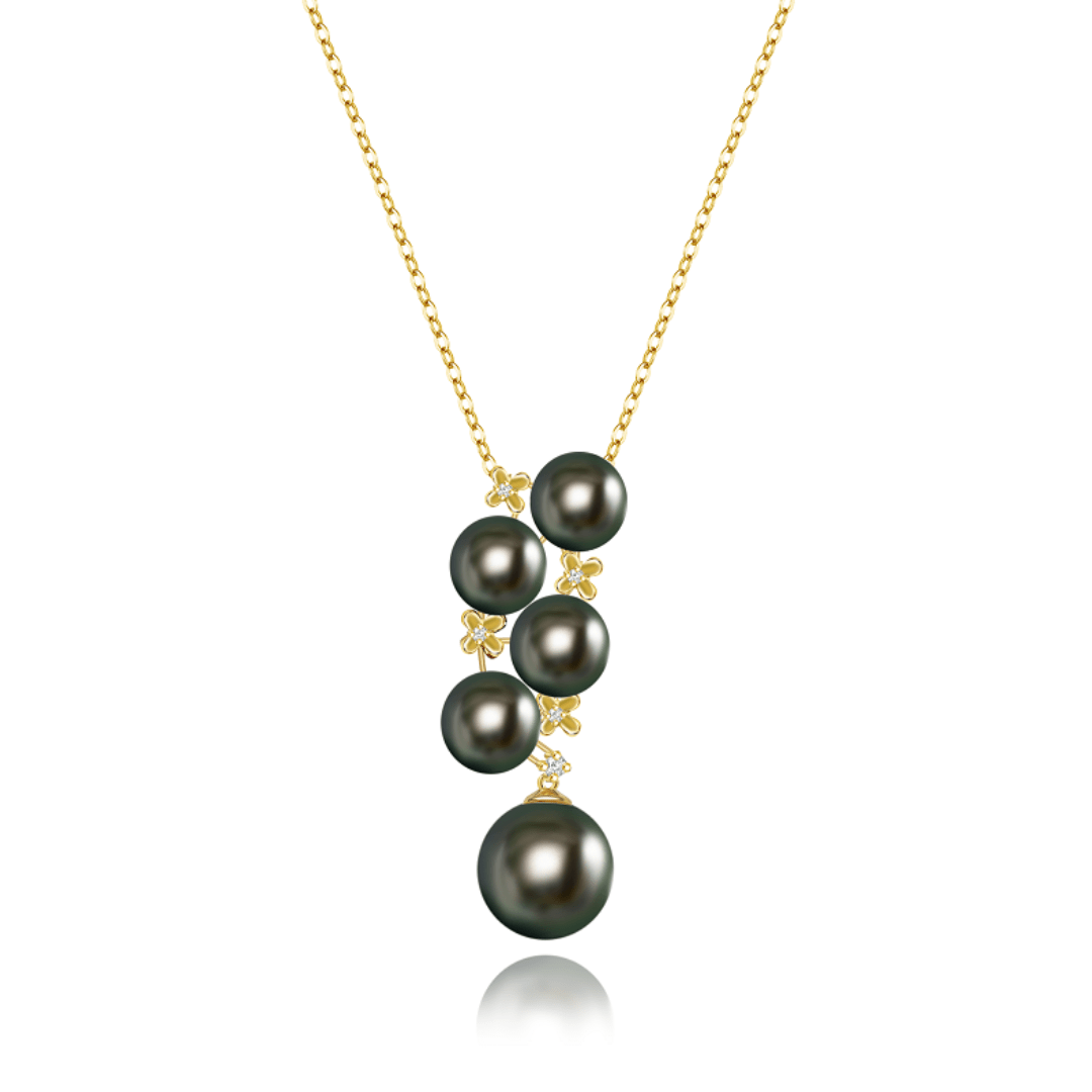 Five-Drop Black Tahitian Pearl Pendant 18K Pure Gold
