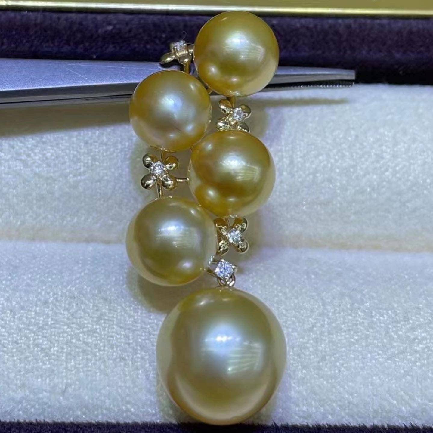 Five-Drop Golden South Sea Pearl Gold Pendant 18K Pure Gold