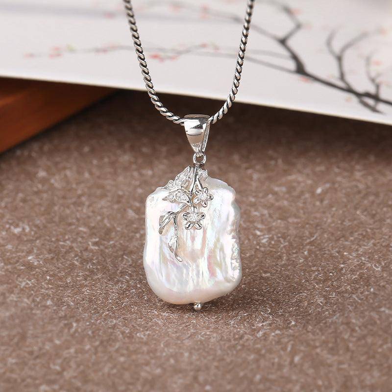 Flower Square Baroque Pearl Necklace Sterling Silver