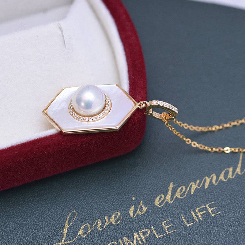 8-9mm Freshwater Pearl & Rhombus Mother Of Pearls  Necklace