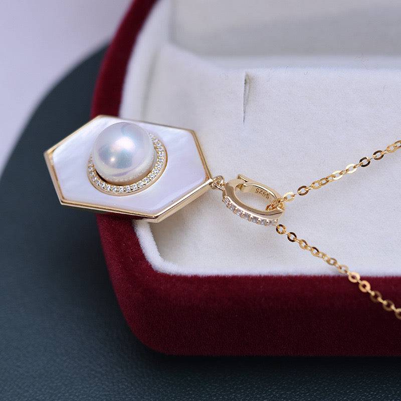 8-9mm Freshwater Pearl & Rhombus Mother Of Pearls  Necklace