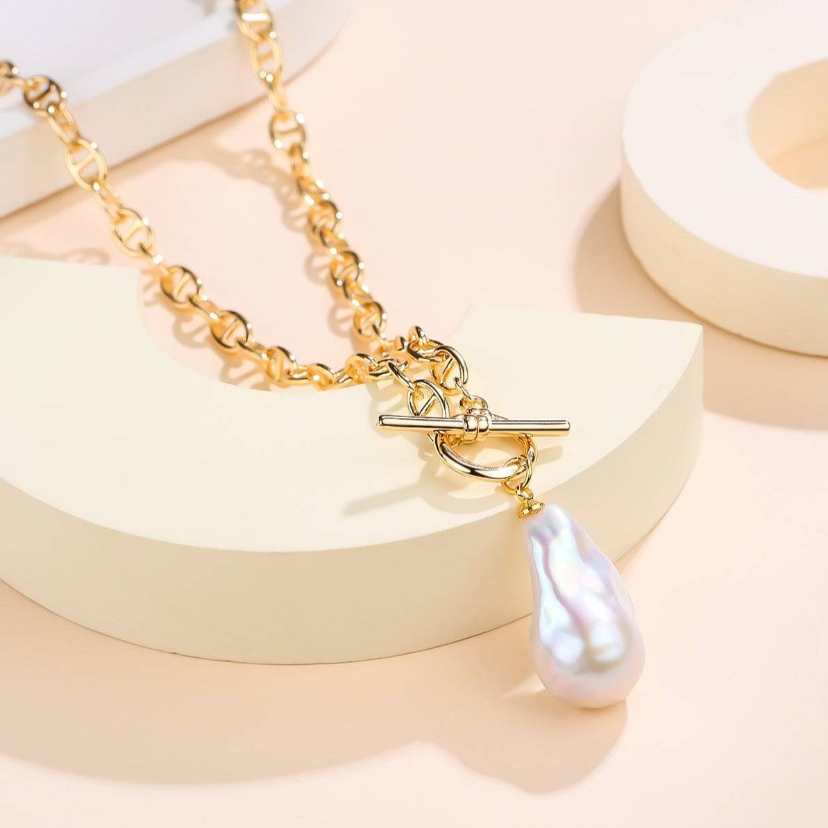 Gold Bold Chain Large Baroque Pearl Necklace
