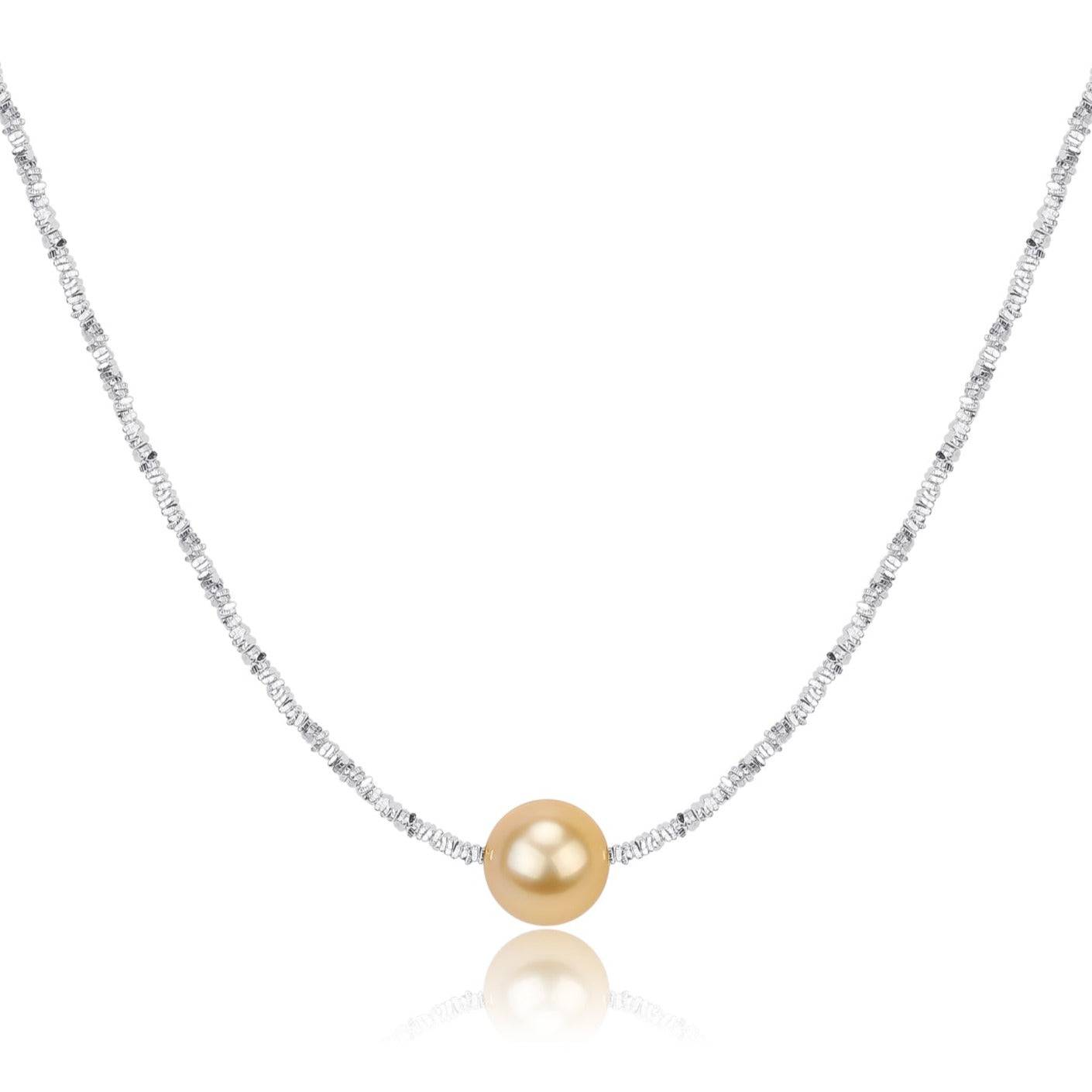 Golden South Sea Pearl Silver Shards Pendant Necklace