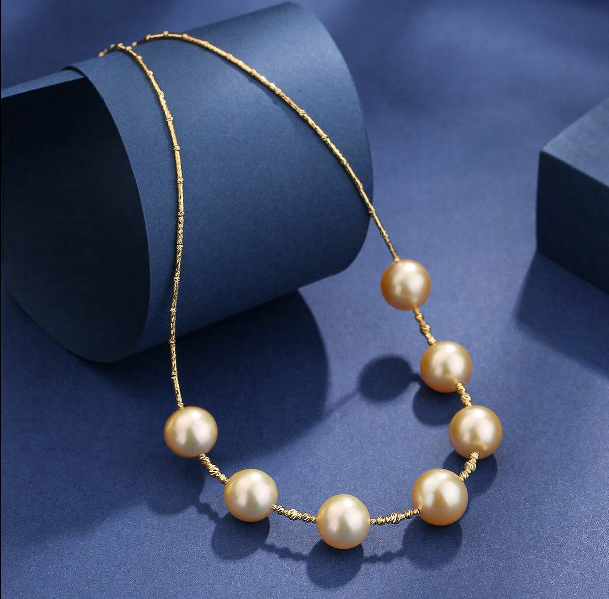 12mm Golden South Sea Pearl Tincup Necklace 18K Pure Gold