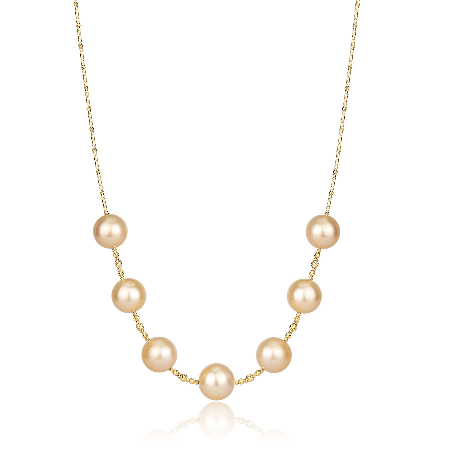 12mm Golden South Sea Pearl Tincup Necklace 18K Pure Gold