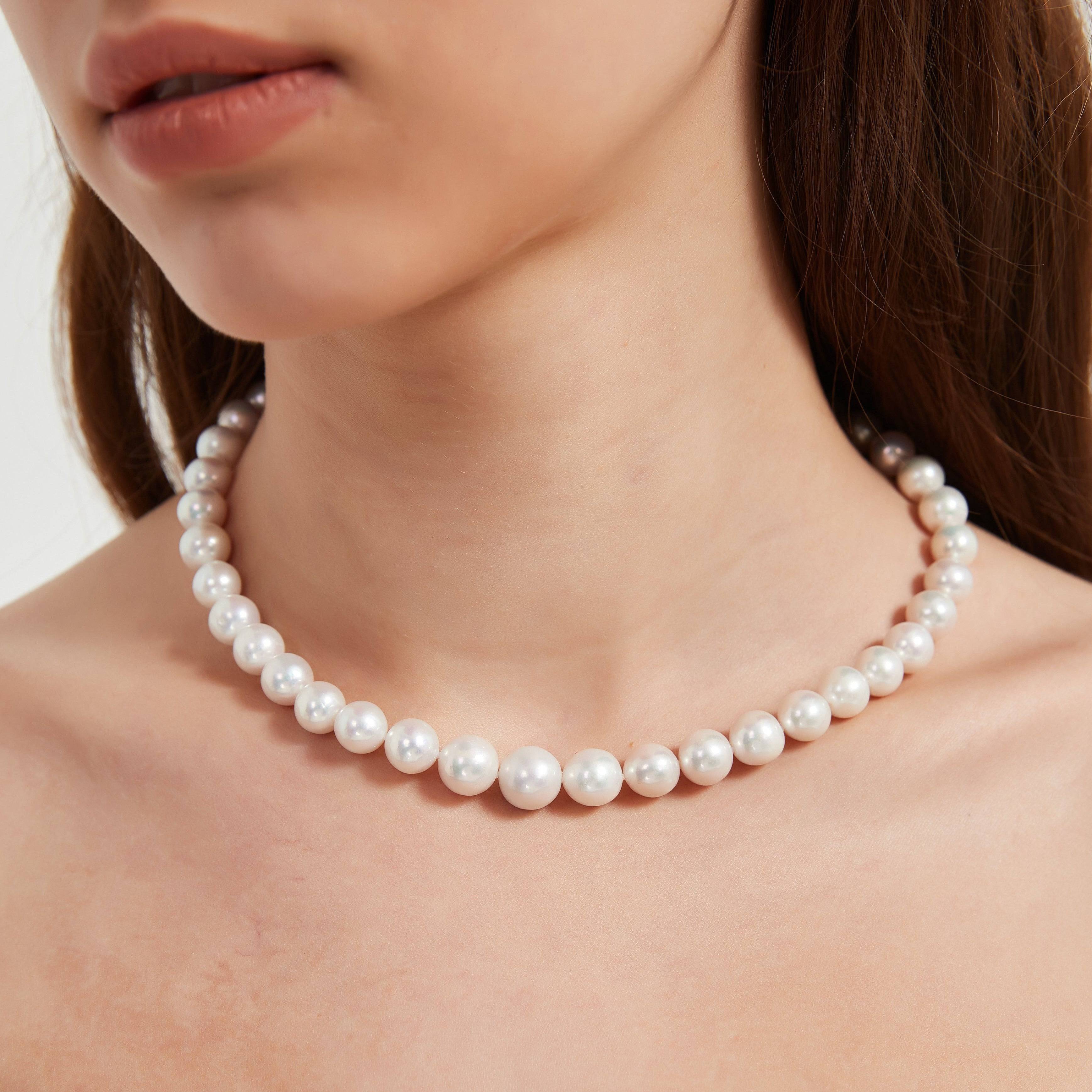 Large White Freshwater Pearl Graduated Strand Necklace