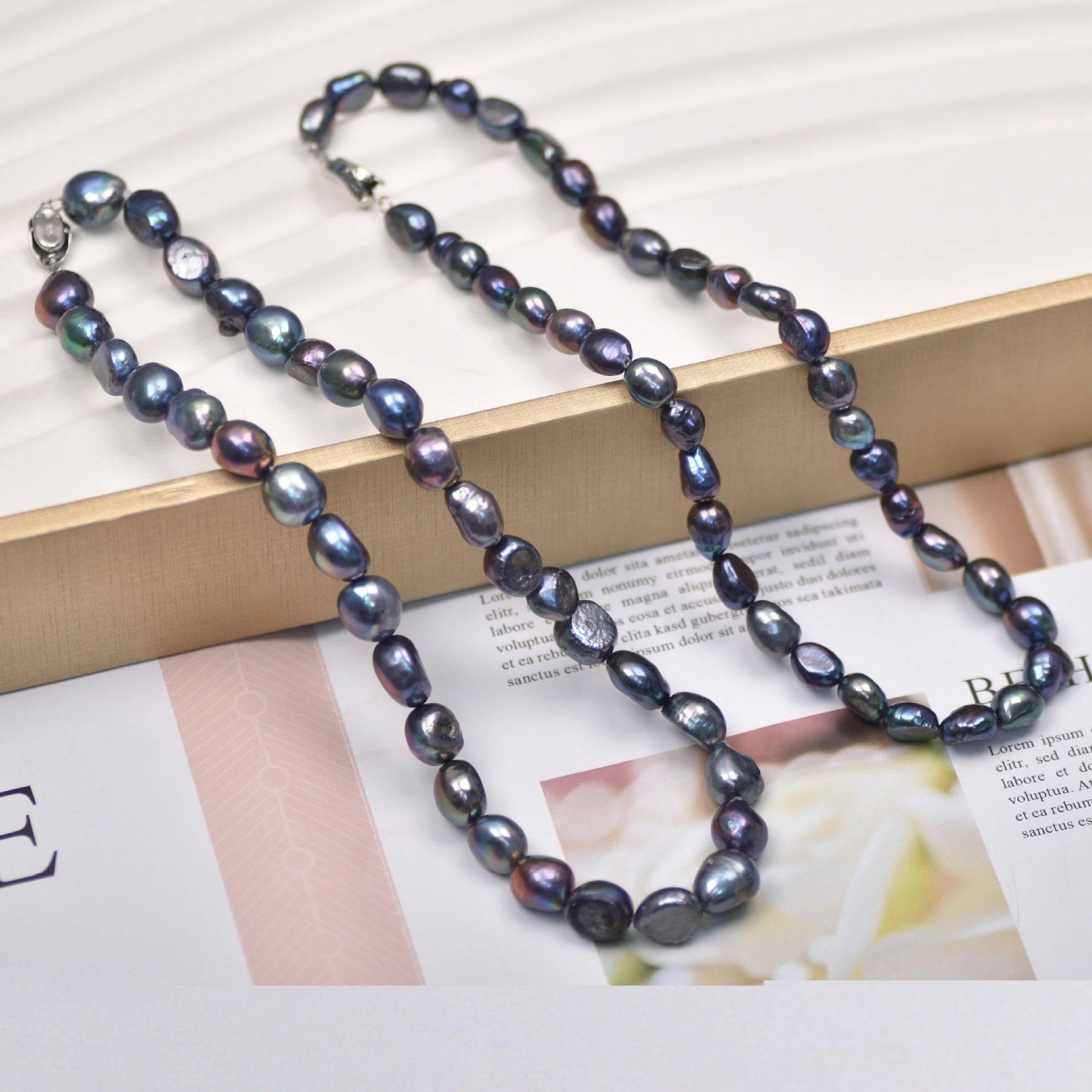 Peacock Color Baroque Freshwater Dyed Pearl Strand Necklace