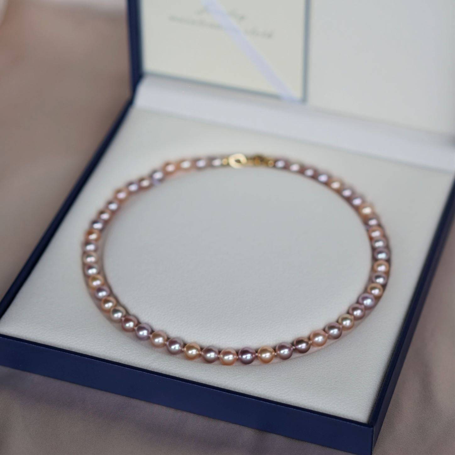 Multicolor 8-9mm AAA Chinese Akoya Cultured Pearl Necklace