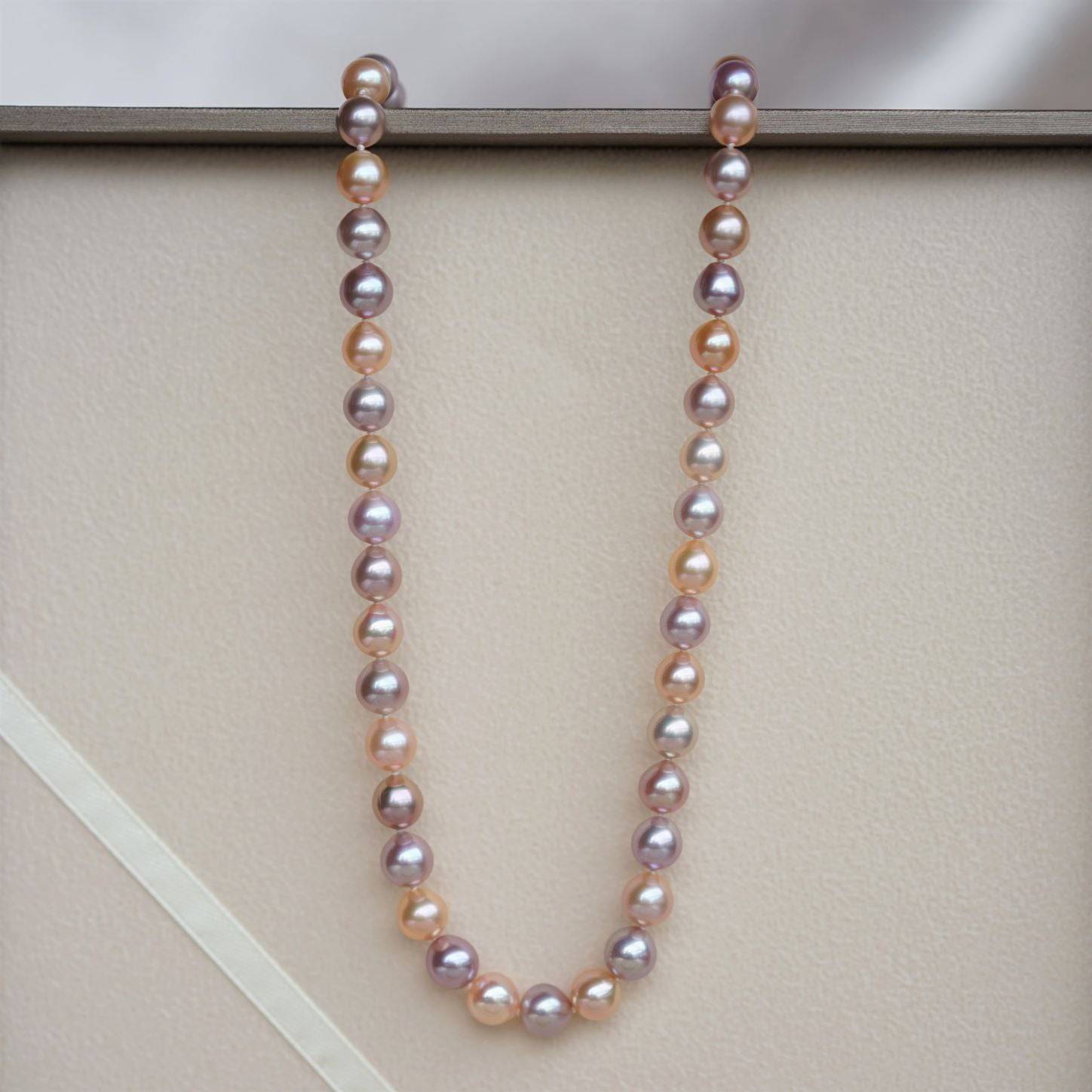 Multicolor 8-9mm AAA Chinese Akoya Cultured Pearl Necklace