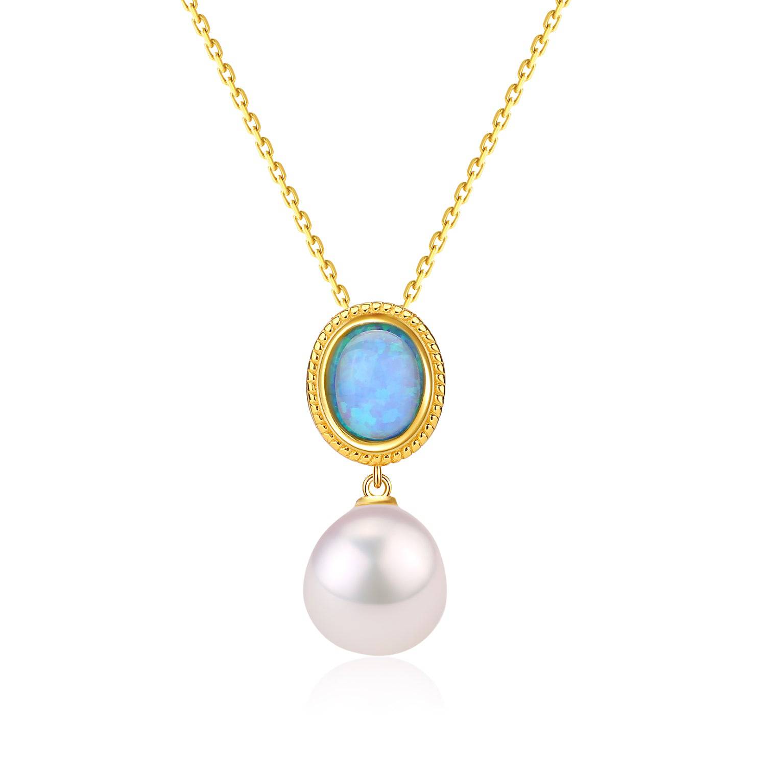 Opal Freshwater Baroque Pearls Necklace Gold Vermeil