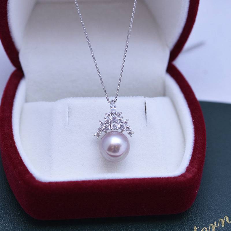 10-11mm Freshwater Purple Pearl & Queen Pendant Necklace