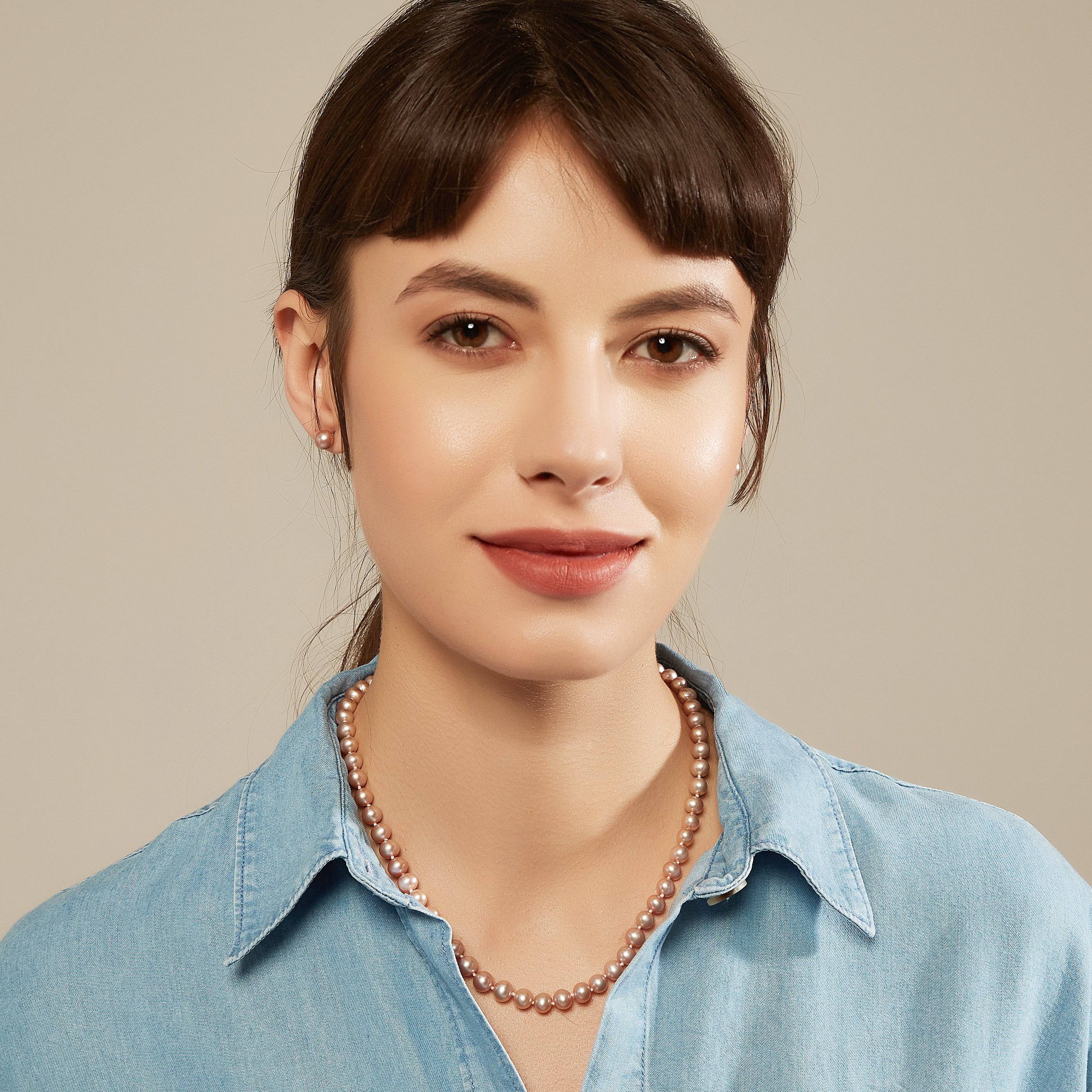 Purple Freshwater Pearl Necklace,7.5-8mm
