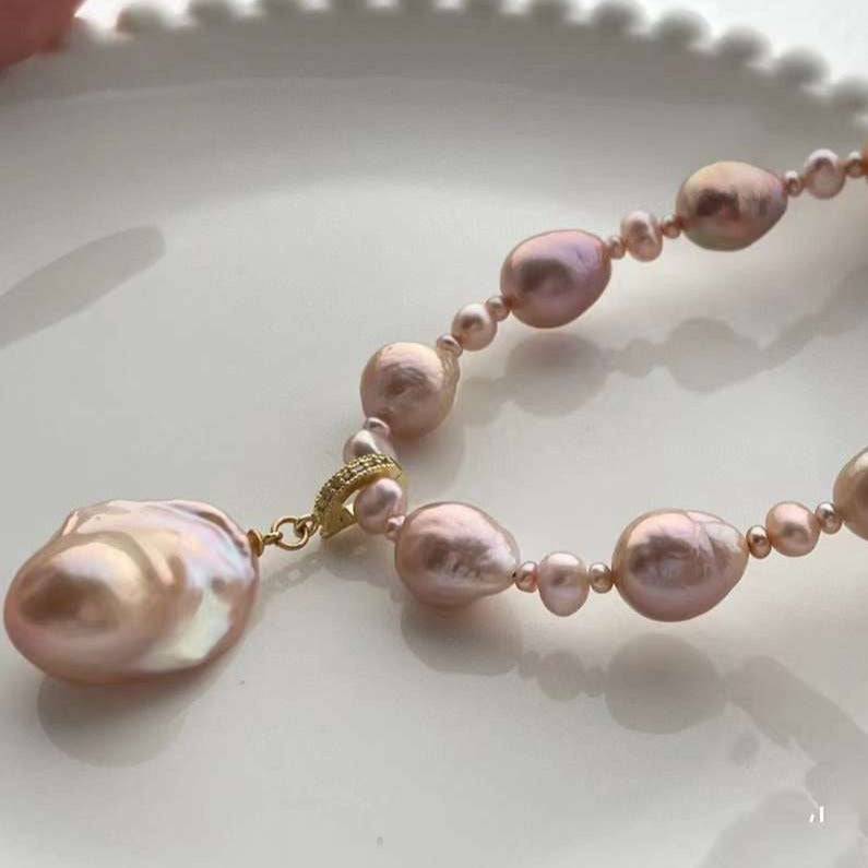 Radiant Pink to Purple Baroque Pearl Necklace
