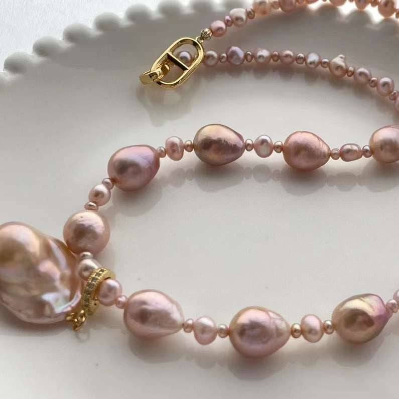Radiant Pink to Purple Baroque Pearl Necklace