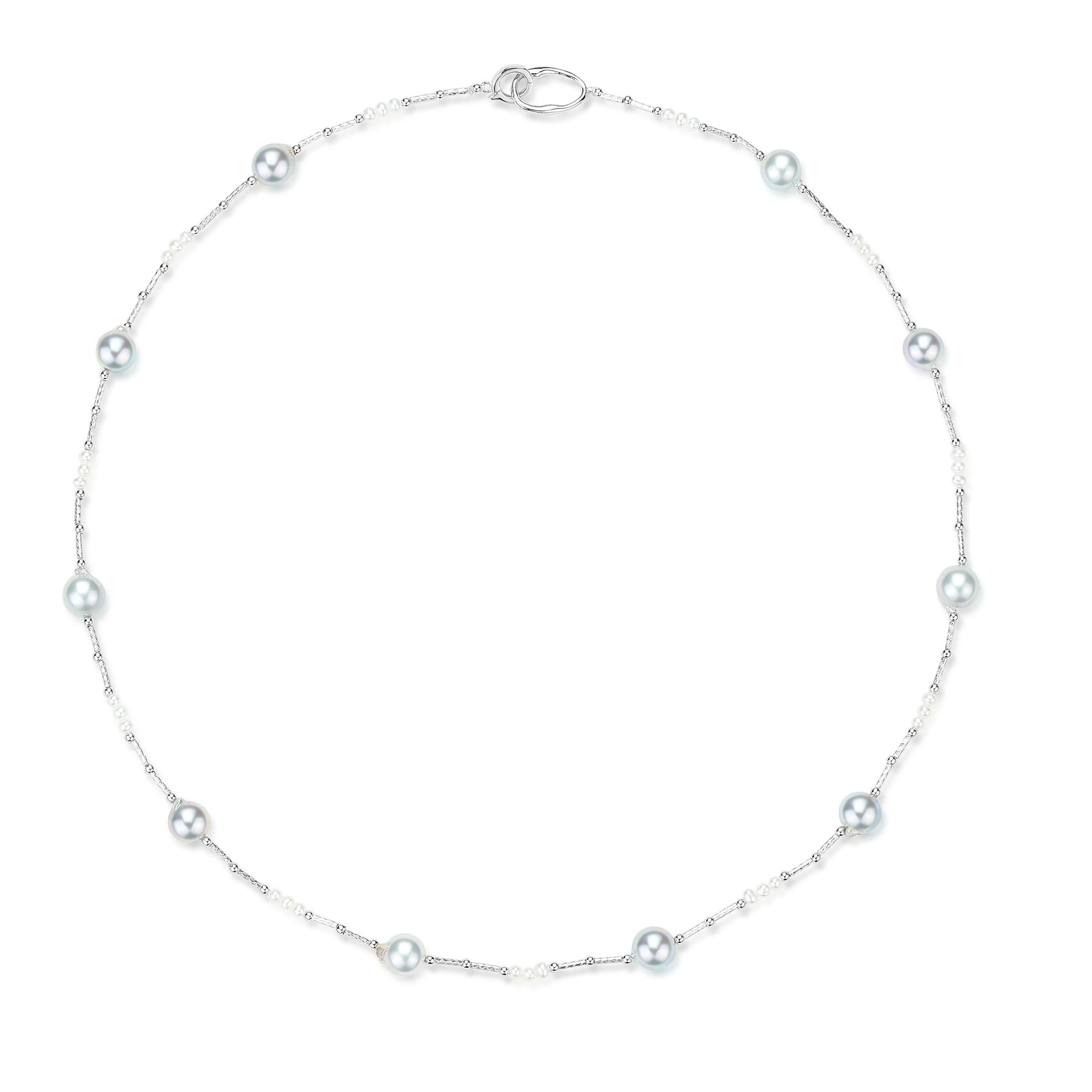 Silver Blue Seawater Tin Cup Beaded Pearl Necklace
