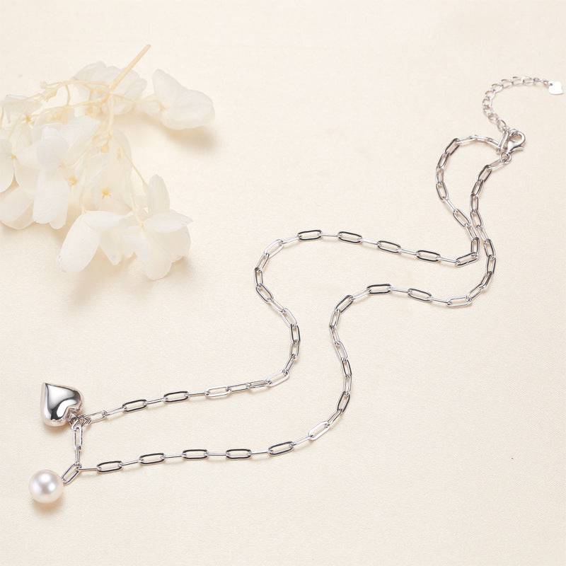 Silver Heart Pearl Pendant Necklace