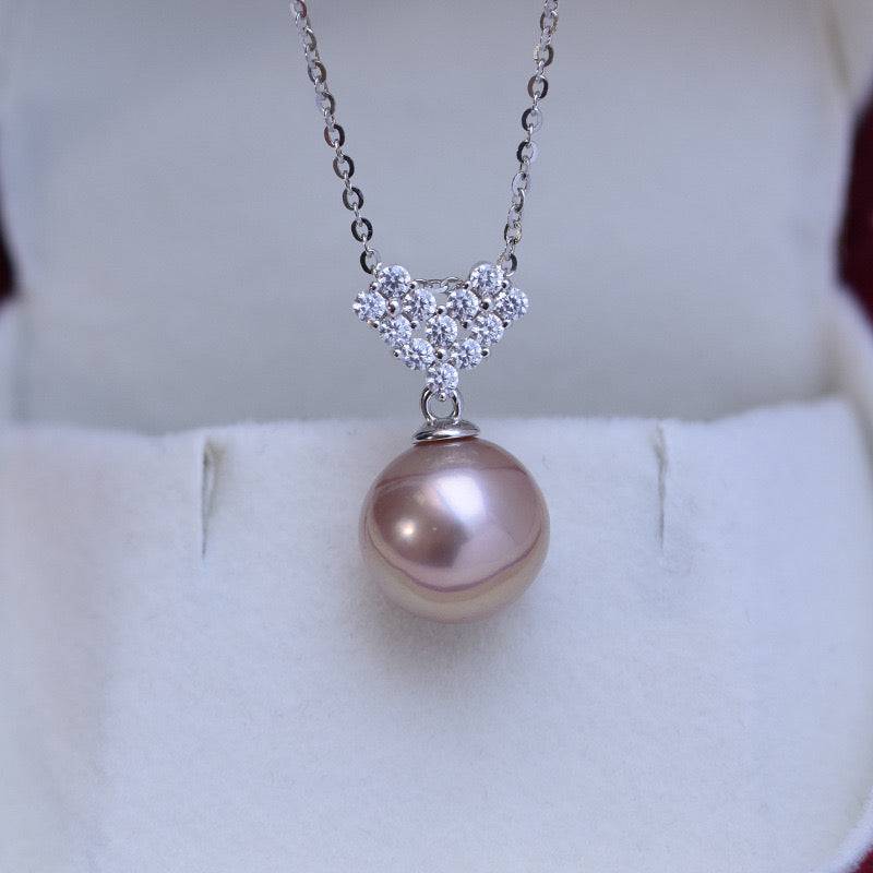 10-11mm Freshwater Pearl & CZ Heart-Shaped Necklace