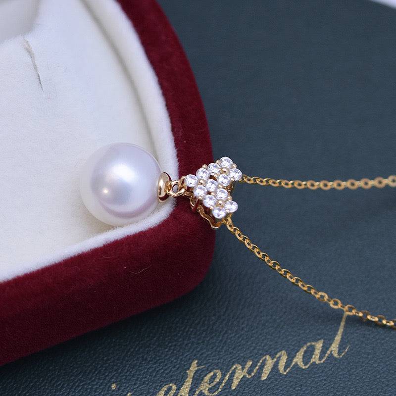 10-11mm Freshwater Pearl & CZ Heart-Shaped Necklace