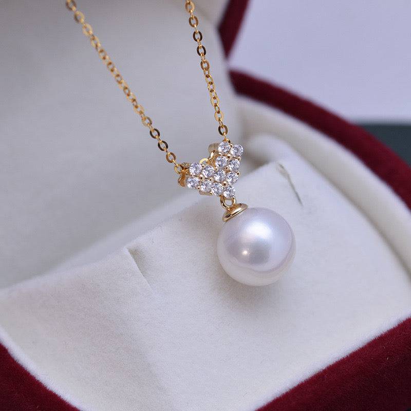10-11mm Freshwater Pearl & CZ Heart-Shaped Necklace