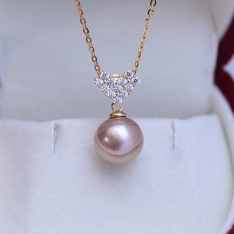 10-11mm Freshwater Pearl & CZ Heart-Shaped Necklace