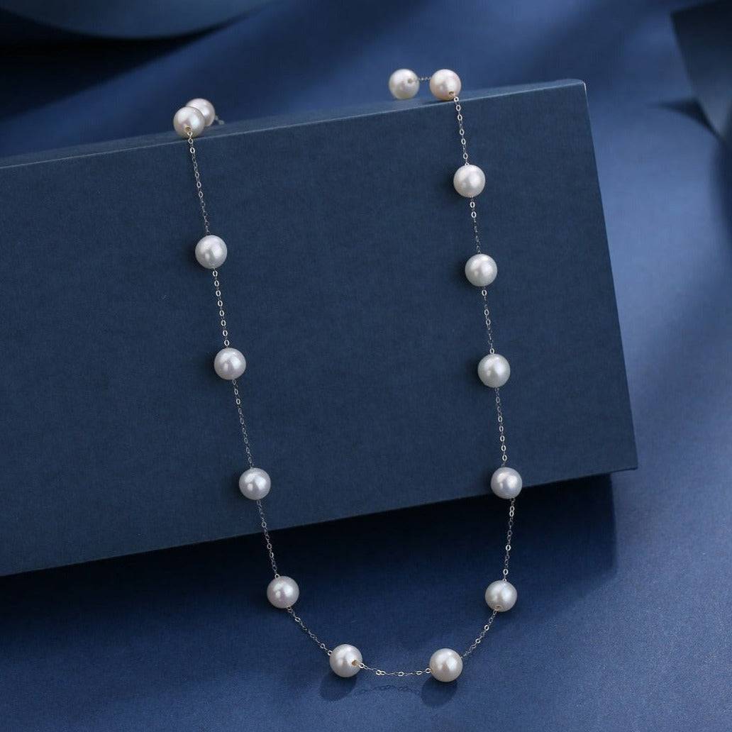 White 7-8mm Chinese Akoya Cultured Pearl Tincup Necklace