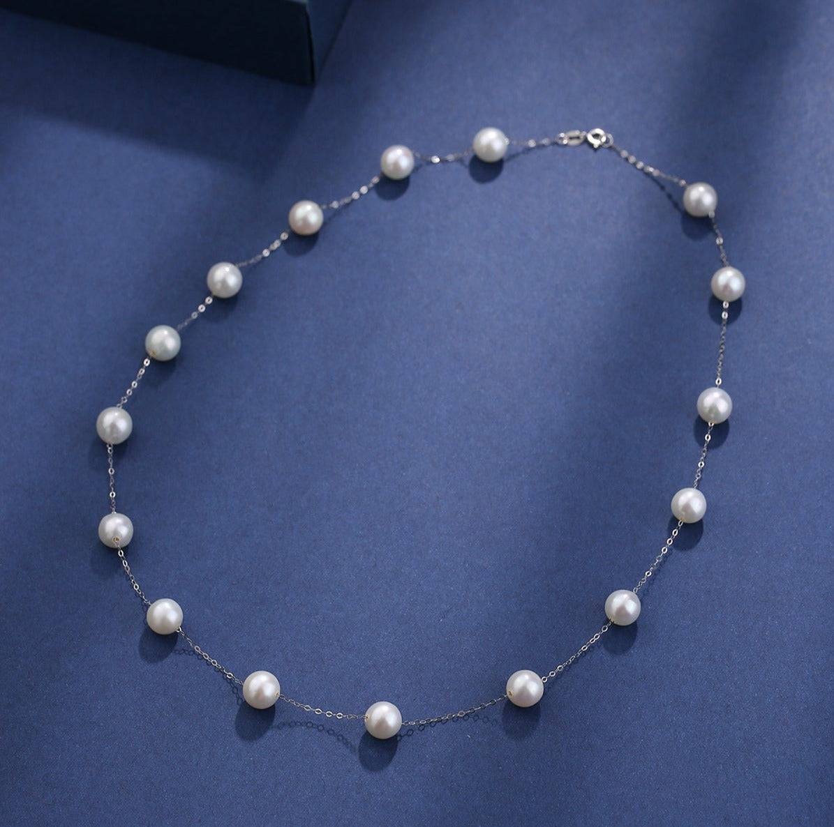 White 7-8mm Chinese Akoya Cultured Pearl Tincup Necklace