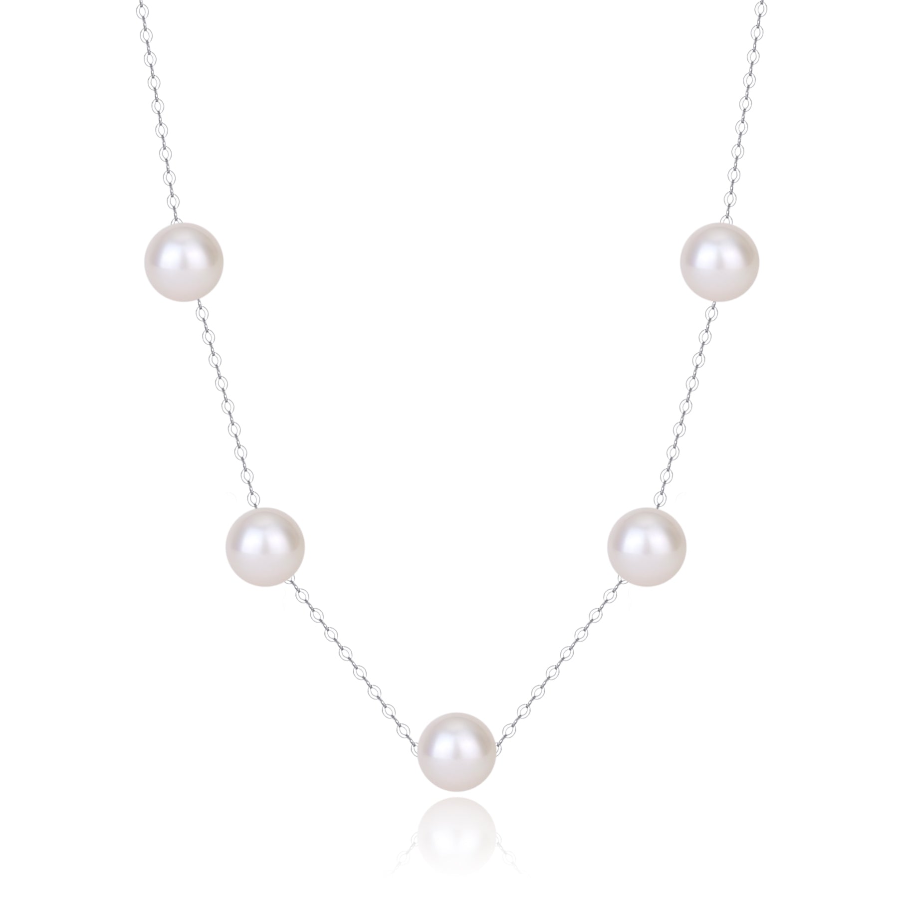 White 7-8mm Chinese Akoya Five Pearls Tincup Necklace 18K Gold