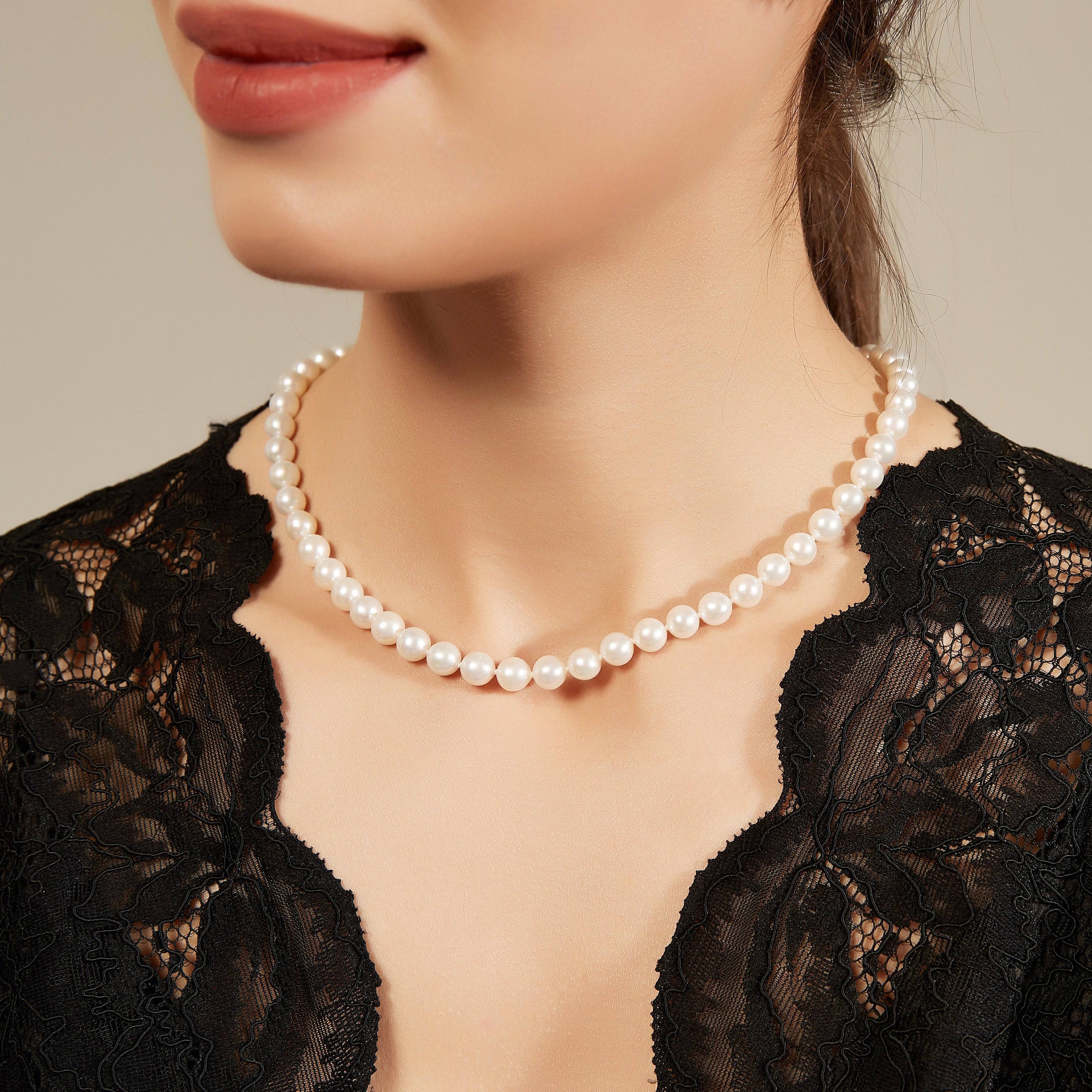 White Freshwater Pearl Necklace,7.5-8mm