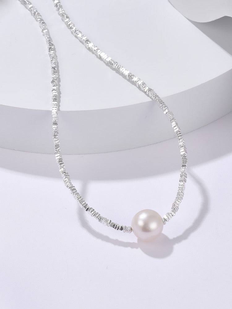White Freshwater Pearl Silver Shards Pendant Necklace