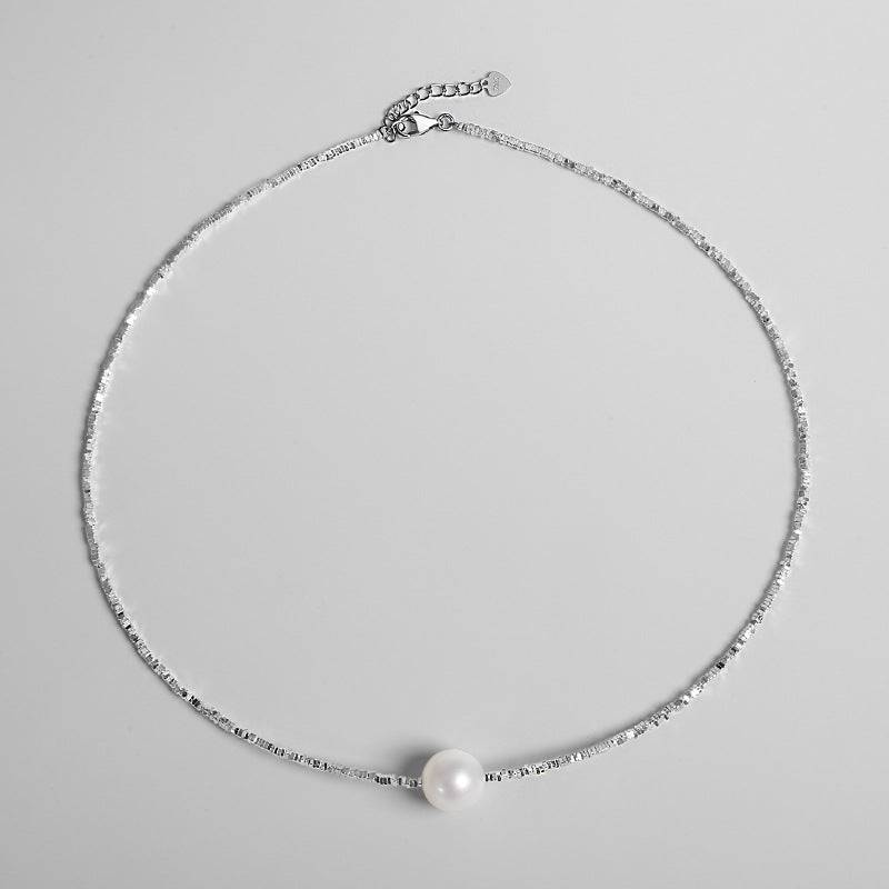 White Freshwater Pearl Silver Shards Pendant Necklace