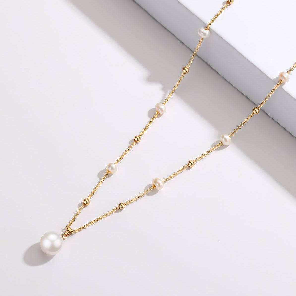 Teardrop Pendant Beaded Necklace 14K Gold Filled