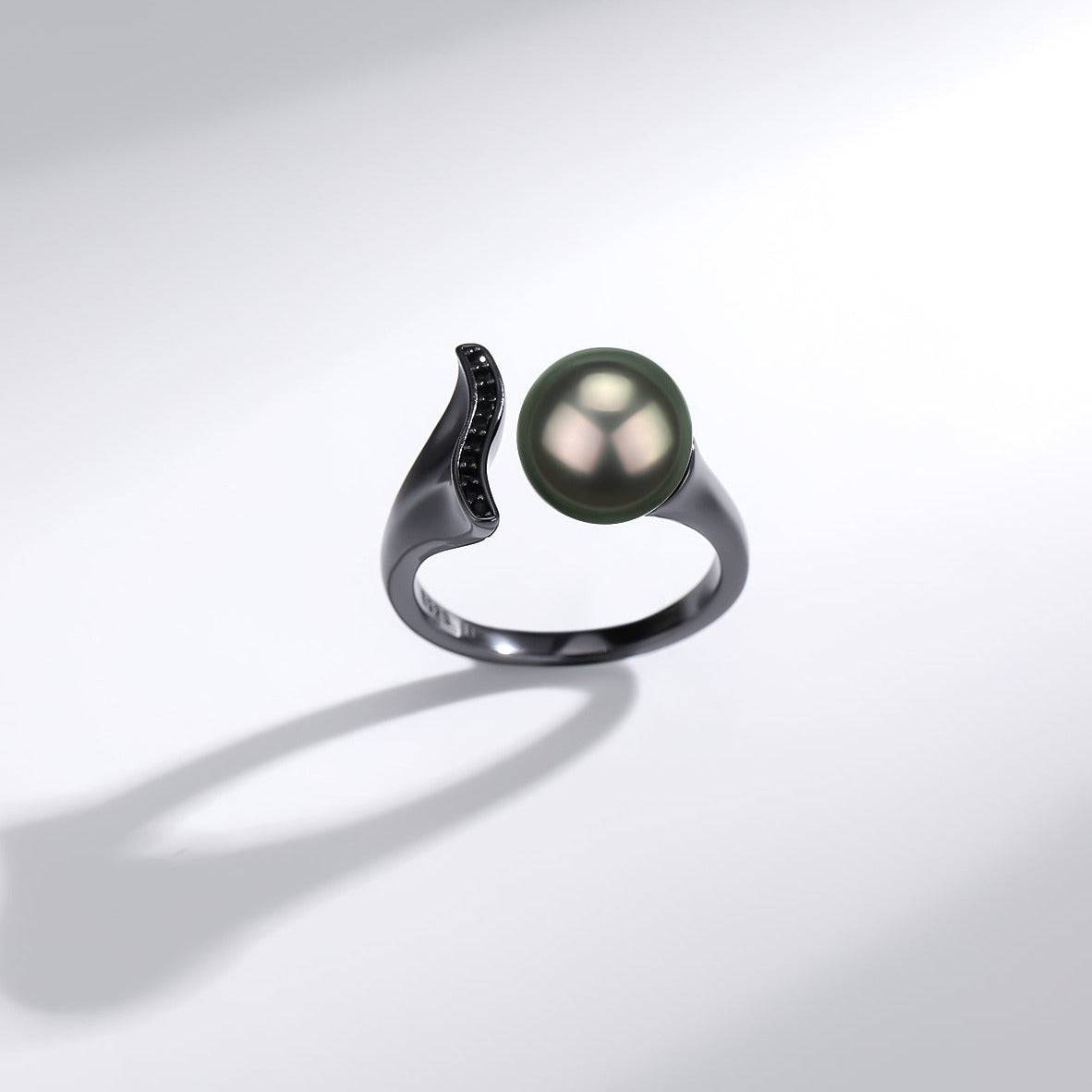 10-11mm Tahitian Black Pearl & Black Mermaid Ring