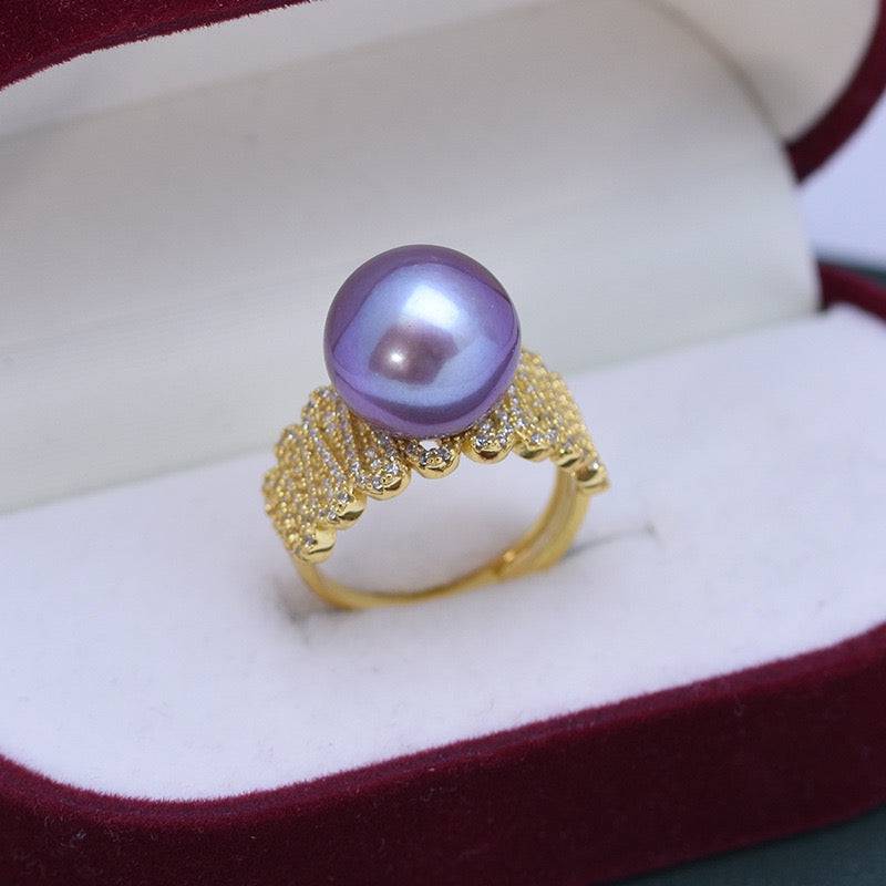 11-12mm Freshwater Pearl & Liz CZ Wide Ring