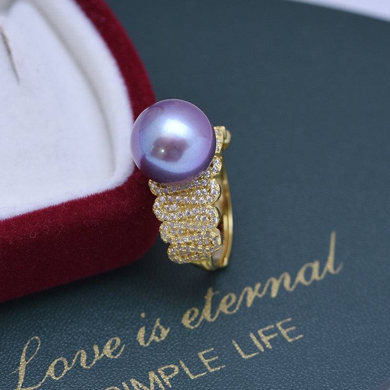 11-12mm Freshwater Pearl & Liz CZ Wide Ring