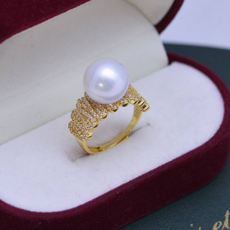 11-12mm Freshwater Pearl & Liz CZ Wide Ring