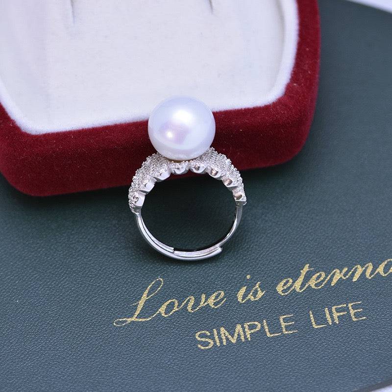 11-12mm Freshwater Pearl & Liz CZ Wide Ring