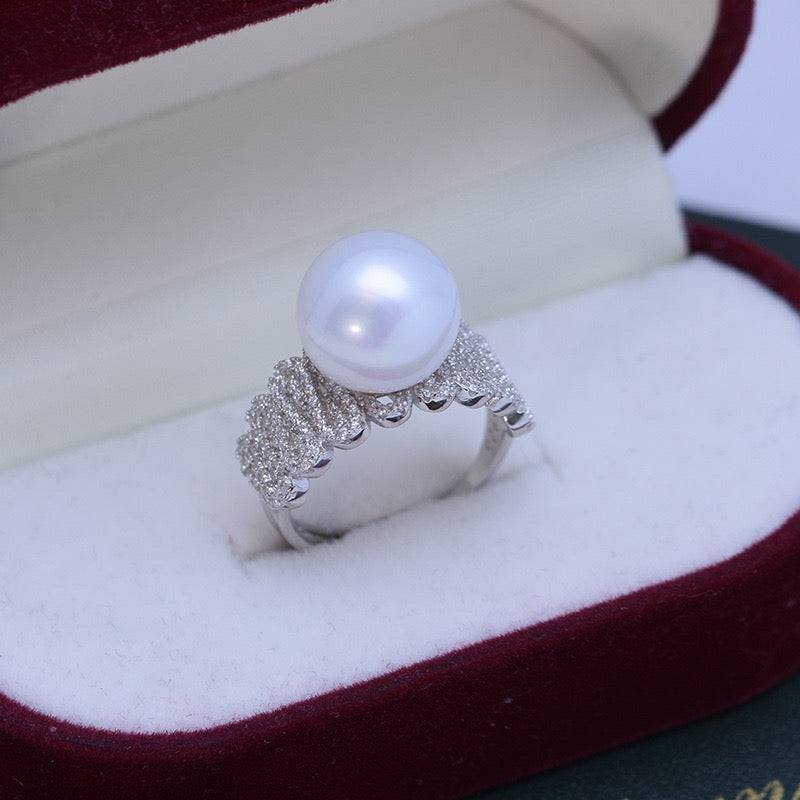 11-12mm Freshwater Pearl & Liz CZ Wide Ring
