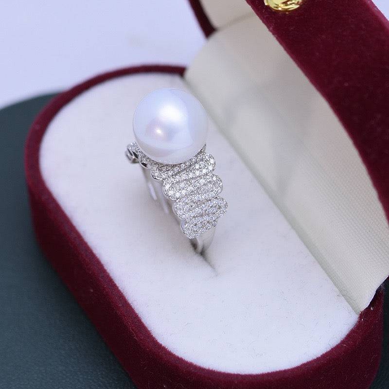 11-12mm Freshwater Pearl & Liz CZ Wide Ring