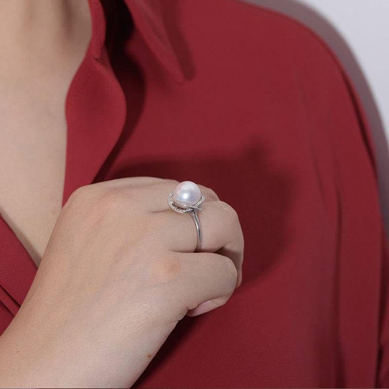 11-12mm Freshwater Pearl & Rose Ring