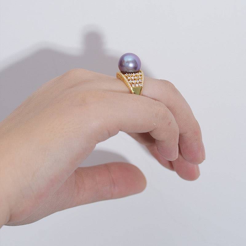 12-13mm Freshwater Pearl & Shine CZ Wide Ring