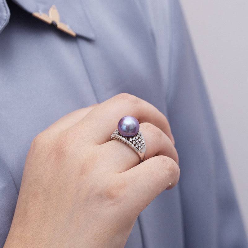 12-13mm Freshwater Pearl & Shine CZ Wide Ring