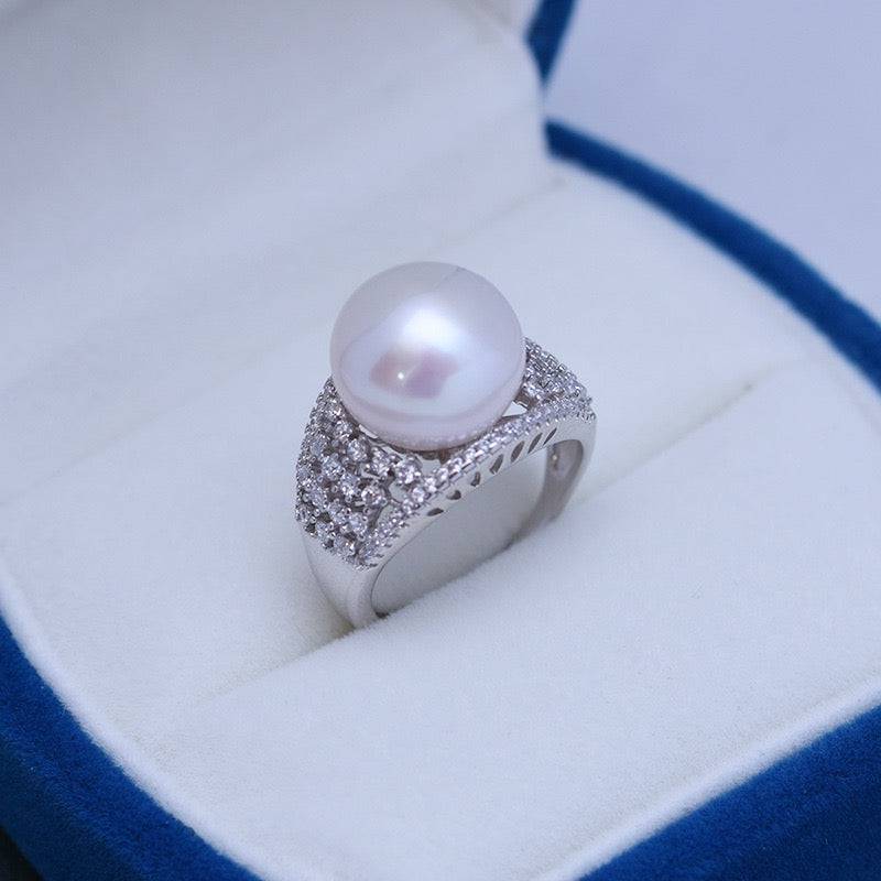 12-13mm Freshwater Pearl & Shine CZ Wide Ring