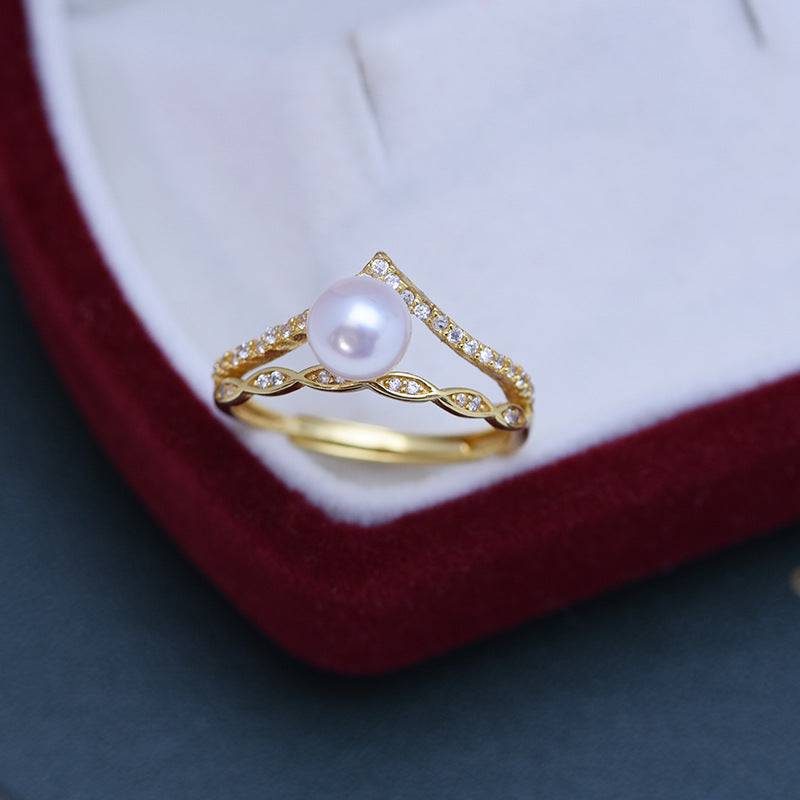 6-7mm Freshwater Pearl & Crown CZ Ring