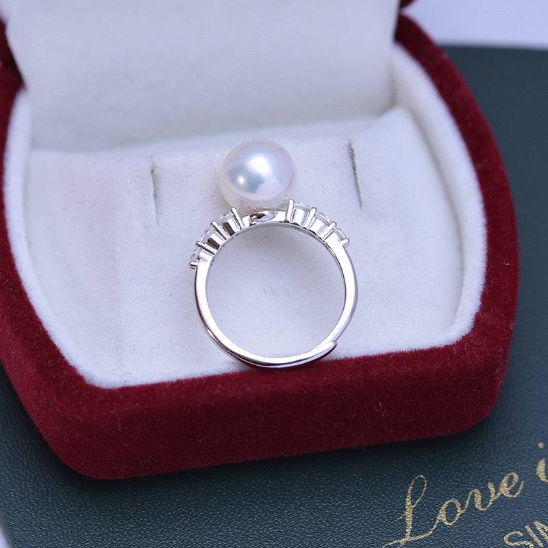 9-10mm Freshwater Pearl & Shine CZ Ring