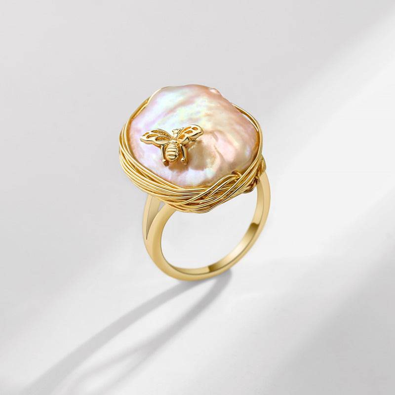 Baroque Freshwater Pearl Bee Ring