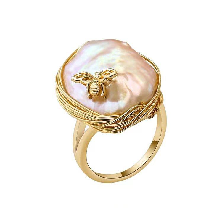 Baroque Freshwater Pearl Bee Ring