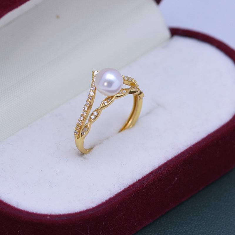 6-7mm Freshwater Pearl & Crown CZ Ring