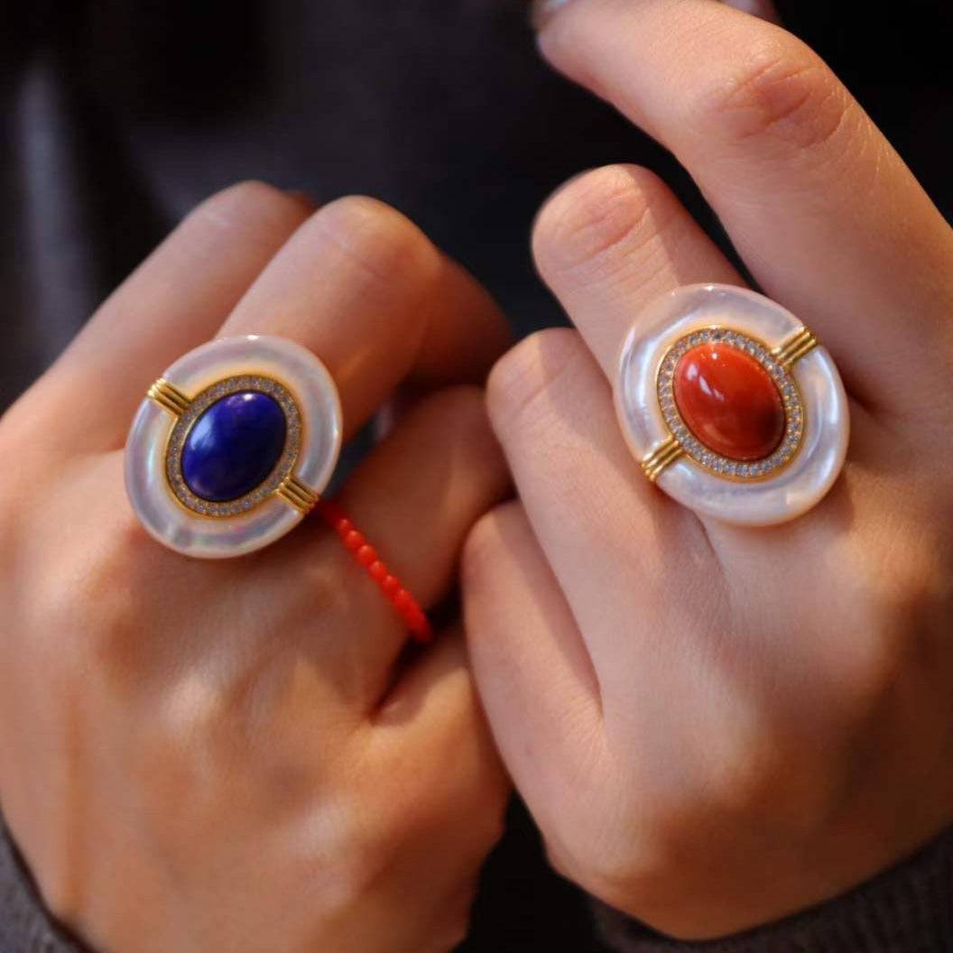 Vintage Design Natural Blue Gemstones Ring