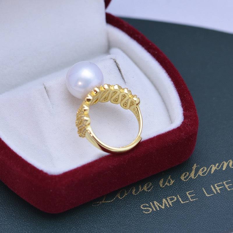 11-12mm Freshwater Pearl & Liz CZ Wide Ring